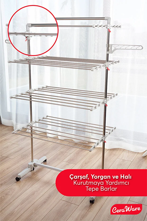 Home S4 Premium 4 Katlı Çamaşırlık Made in Korea Tam Katlanır Tekerlekli Çamaşır Kurutmalık